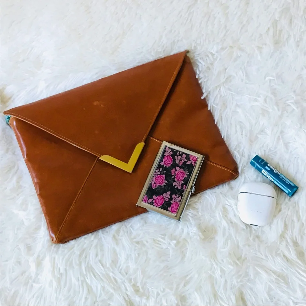 Nordstrom Tan Cognac Faux Leather Envelope Clutch